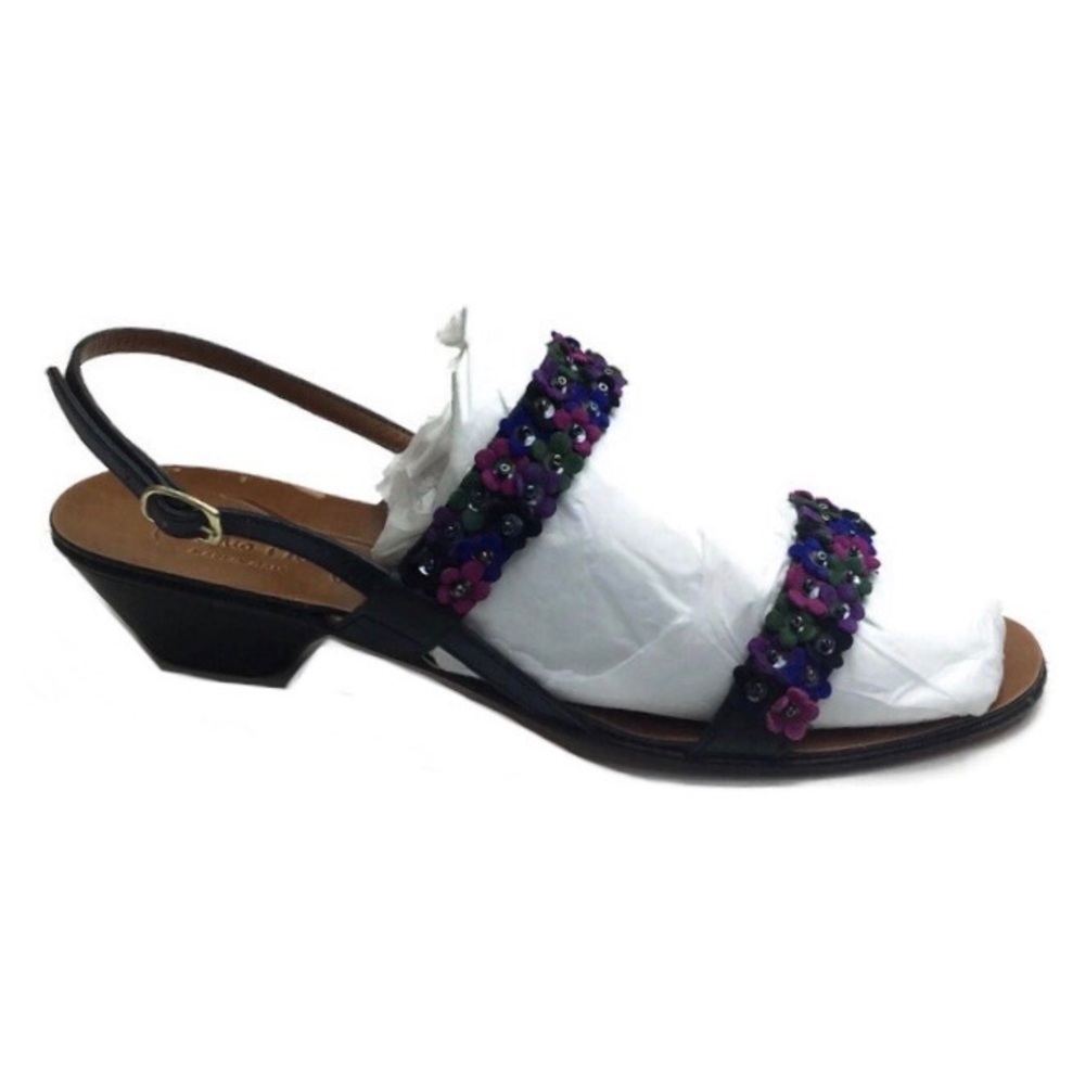 Mario Bologna Floral Beaded Leather Slingback Italian Sandals Size 7